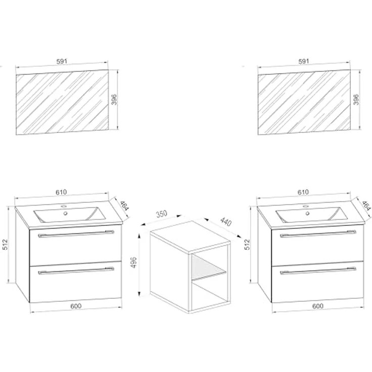 VCM Badmöbelset Badinos XXL, 3-teilig, Doppel Waschplatz mit 2 Keramikwaschbecken, 2 Spiegeln aus ESG-Sicherheitsglas, 4 Schubladen – Bild 3