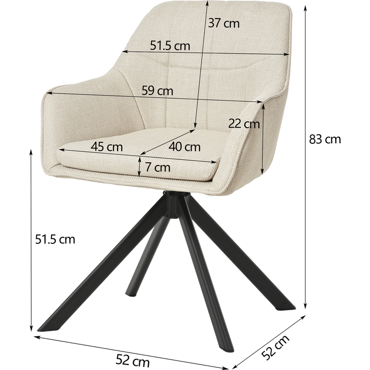 GOEURVANT 1437 Esszimmerstühle 6er-Set mit Armlehnen, 360° Drehbar, Webstoff - Beige Stoff – Bild 7