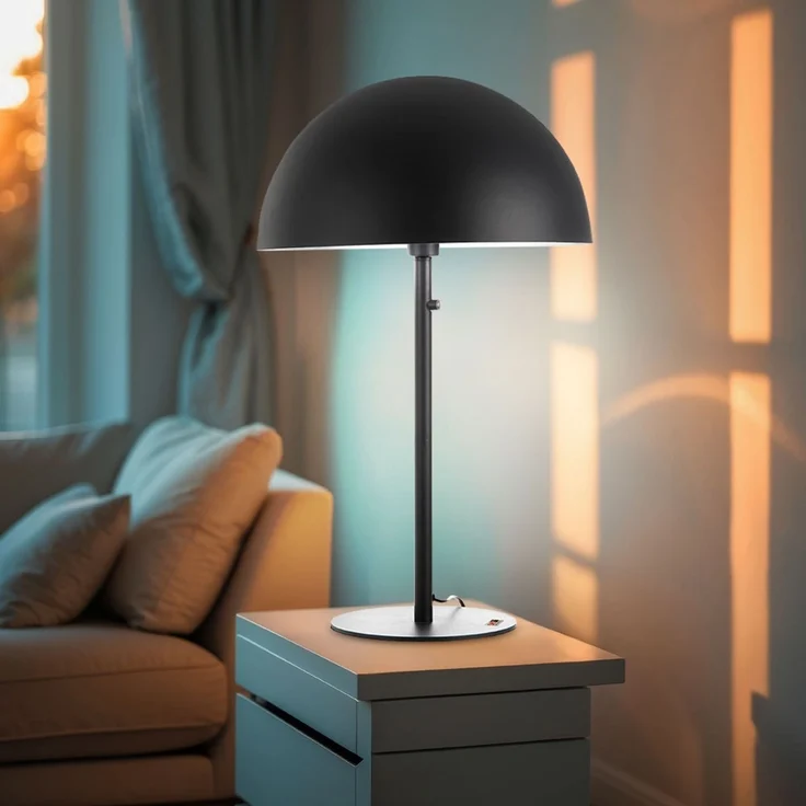 LED Retro Tischleuchte, Pilzdesign Metall grau, H 73 cm – Bild 7