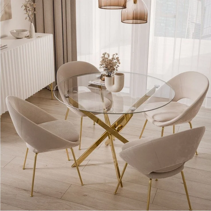 Lookway Esstisch CRISTAL 100 cm Runder Esstisch mit Glasplatte, Durchmesser Ø 100 cm – Bild 2
