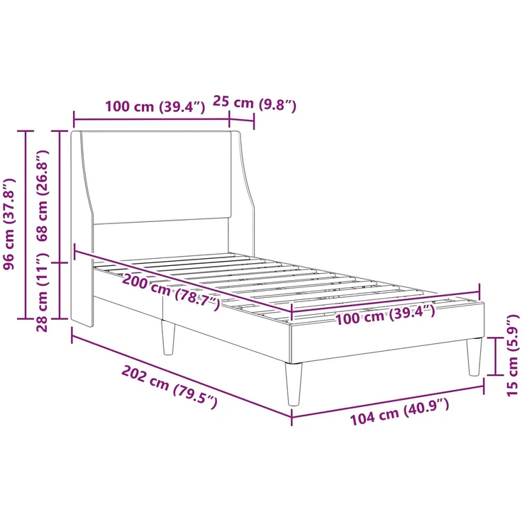 vidaXL Bettrahmen mit Kopfteil, Stoff Hellgrau, 100x200 cm – Bild 9