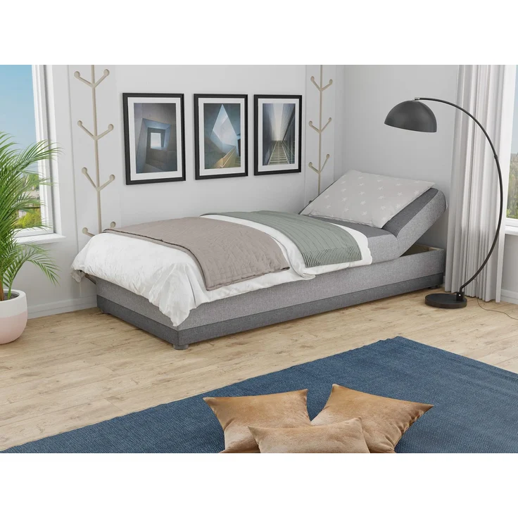 Bett Andre 90x200cm mit Bettkasten - Sofa, Schlafsofa, Regulierbarer Rückenlehne, Bettgestell, Schlafzimmer, Kinderzimmer (Grau (Sawana 05 + 21)) – Bild 3
