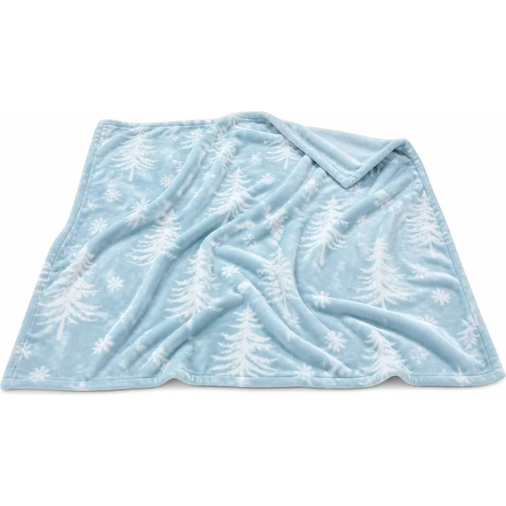 Flanell-Kuscheldecke mit Weihnachtsbaum- und Schneeflockenmuster Blau, 228x228 cm – Bild 1
