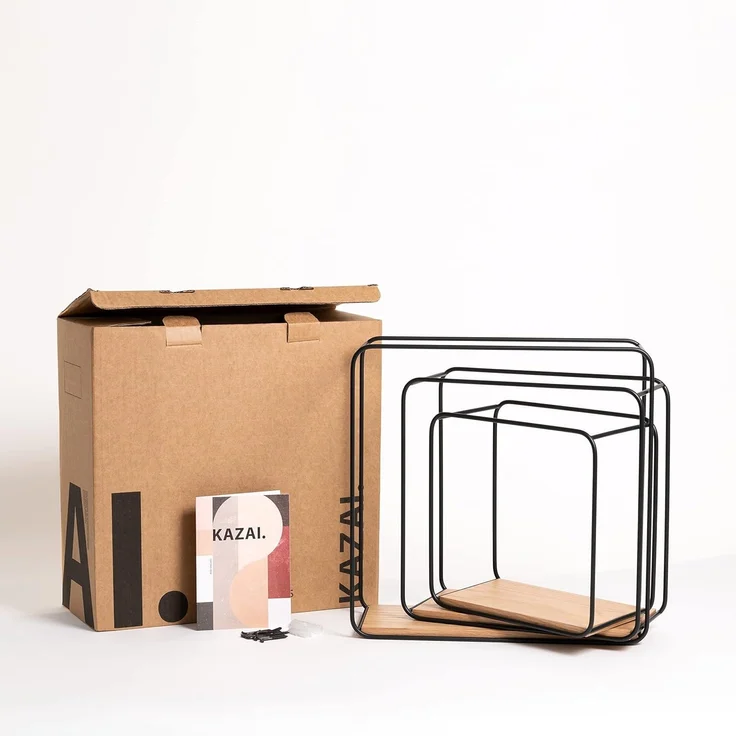 Kazai. Wandregal-Set -Jona- | 3-Teiliges Hängeregal aus Metall und Echtholz-Veneer | Wanddeko und Ablage für Bad, Wohnzimmer, Küche, Schlafzimmer und mehr | Eiche – Bild 7