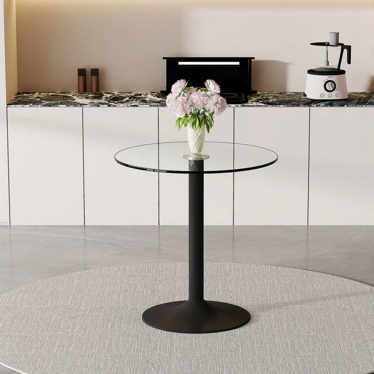 ANYSUN Glastisch Esstisch Rund Glas,Moderner minimalistischer Glasbalkentisch (Runder Esszimmertisch Küchentisch für 4 Personen), Esszimmertische mit Metallbeinen Küchentisch für Wohnzimmer Küche – Bild 2