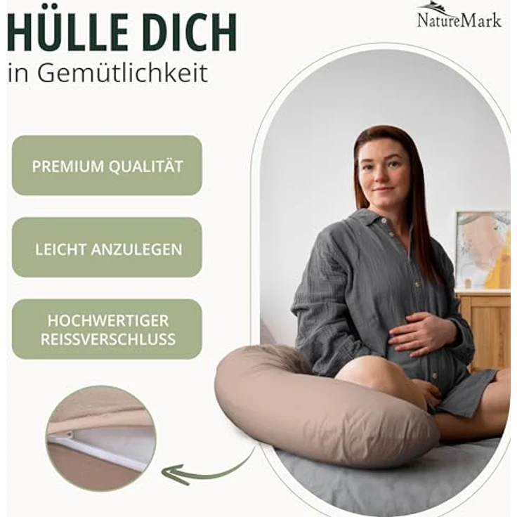 NatureMark 2er Pack Jersey Kissenbezug Kissenhülle Kissenbezüge Seitenschläferkissen Nackenkissen viele Größen und Farben ÖKO-TEX (40x145 cm (Seitenschläfer/Stillkissenbezug), Sand/Beige) – Bild 6