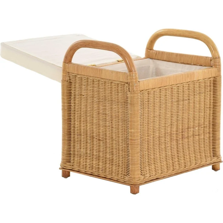 Krines Home Sitzbank Rattan Bank Sitzbank Sitzhocker mit Stauraum Rattanhocker mit Deckel, gepolsterter Deckel – Bild 3