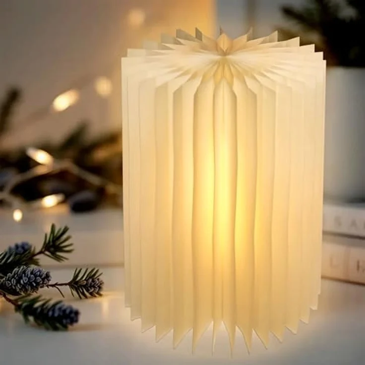 Spetebo LED Tischleuchte LED Design Tischlampe faltbar aus Papier in weiß - 30 cm, Batterie betrieben, LED, warm weiß, mit integrierte Magnete – Bild 6