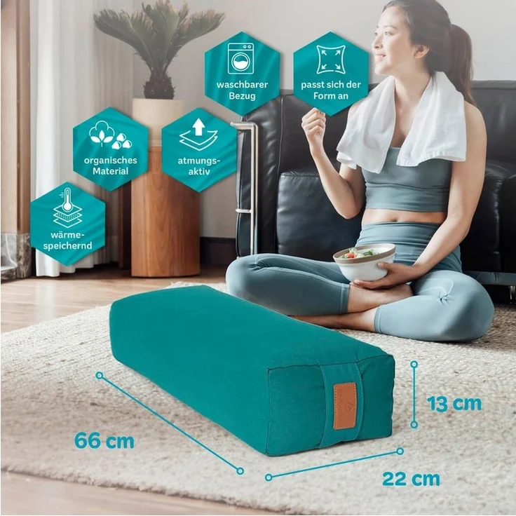 #DoYourYoga Yogakissen Yoga Bolster Paravati, gefüllt mit Bio-Buchweizenschalen,Yogakissen 67x22x13cm – Bild 2