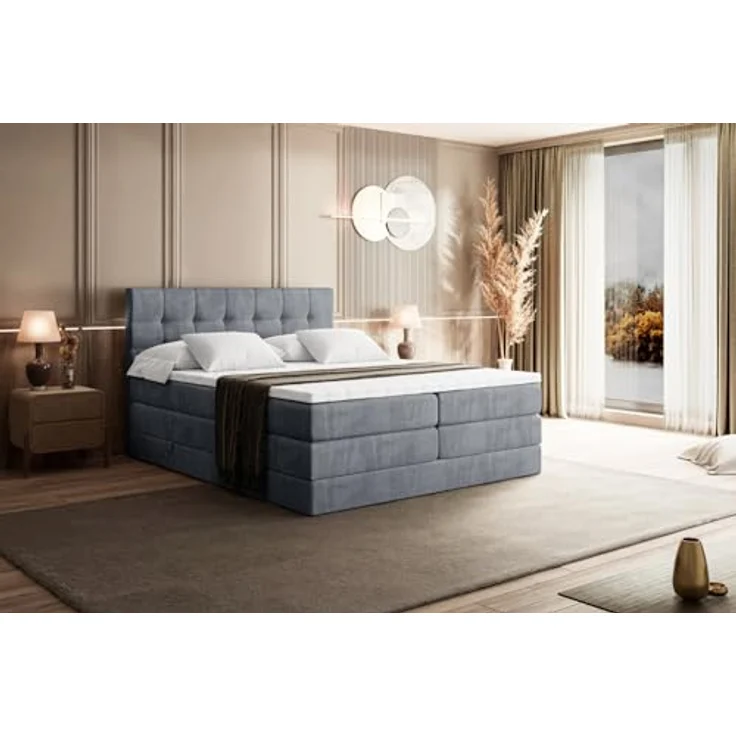 ALTDECOR BERO KING Boxspringbett 180x200 mit H3 Bonellfederung, H4 Multipocket-Matratze (18 cm), 4 cm Topper, gepolstert, Bettkasten, Grau Samt – Bild 4
