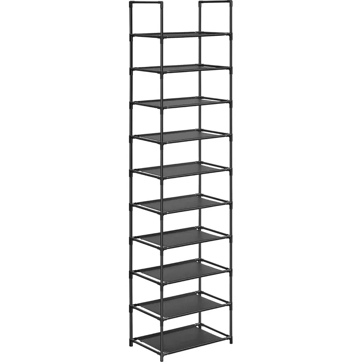 Songmics Schuhregal,10 Ebenen, Schuhablage, Schuhaufbewahrung, schmal, 28 x 45 x 173 cm, Metallgestell, Ablagen aus Vliesstoff, für Flur, Schlafzimmer, schwarz LSH010B02