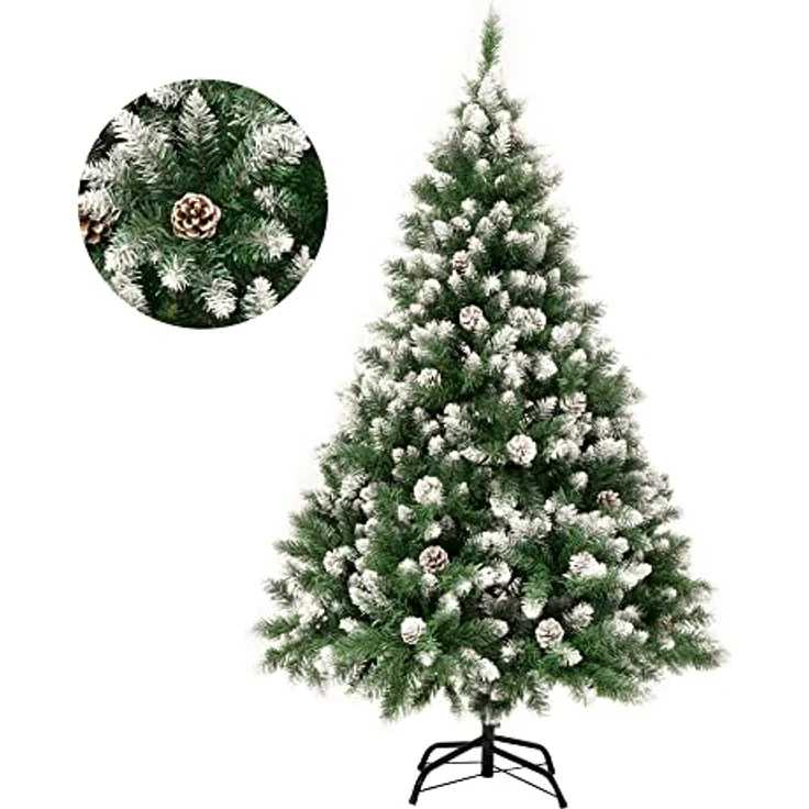 GIGALUMI Künstlicher Weihnachtsbaum mit Schnee-Effekt 150cm 760 Spitzen Tannenbaum mit beschneiten Ästen und Tannenzapfen inkl. Metallständer – Bild 2