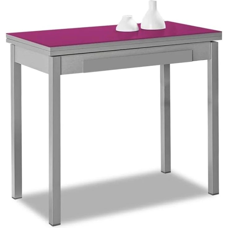 ASTIMESA - Küchentisch mit Schublade - Tisch mit Glasplatte in Aubergine - Minimalistisch - Gestell aus schwarzem Laminat - Ausziehtisch von 80x40 cm bis 80x80 cm