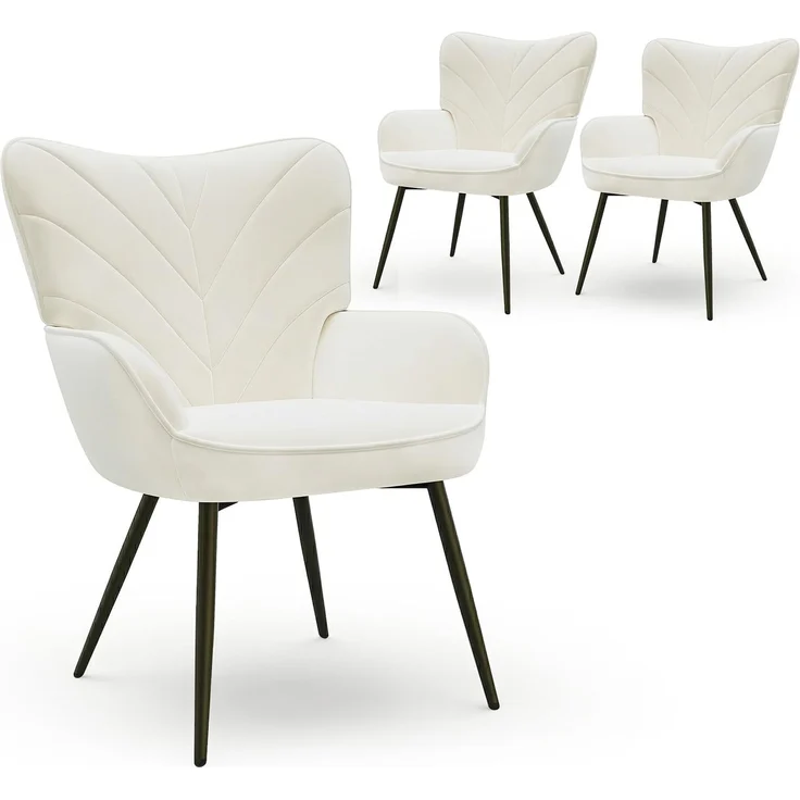 COLAMY Esszimmerstühle mit Armlehnen 3er Set, Stühle Esszimmer mit Rückenlehne, Polsternder Küchenstühle Gepolstert mit Wingback, Dining Chairs mit Holzbeinen für Esszimmer, Küche, Restaurant, Weiß