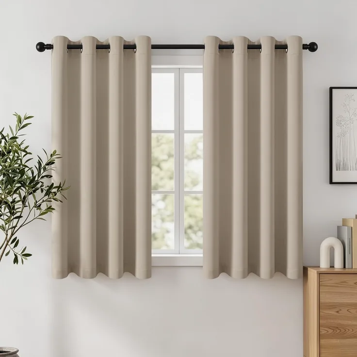 Woaboy Verdunkelungsvorhang Beige 2er Set mit Ösen Thermisch 140x160 cm
