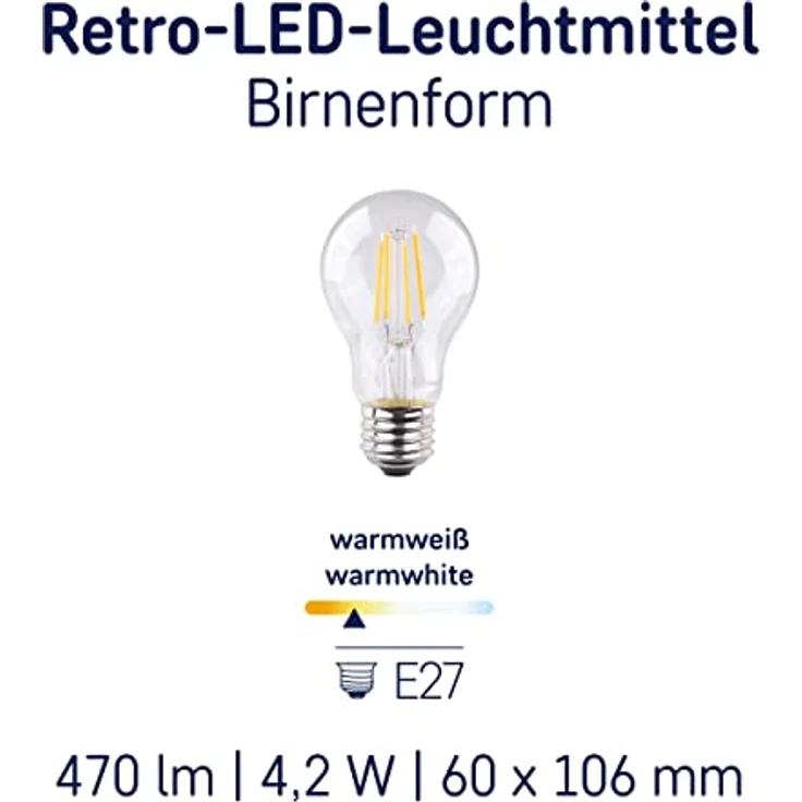 MÜLLER-LICHT Retro-LED-Lampe, 4,5 Watt (40 W Ersatz), Filament-Technologie, warmweißes Licht (2700 K), Klar, 15.000 Stunden Lebensdauer – Bild 3