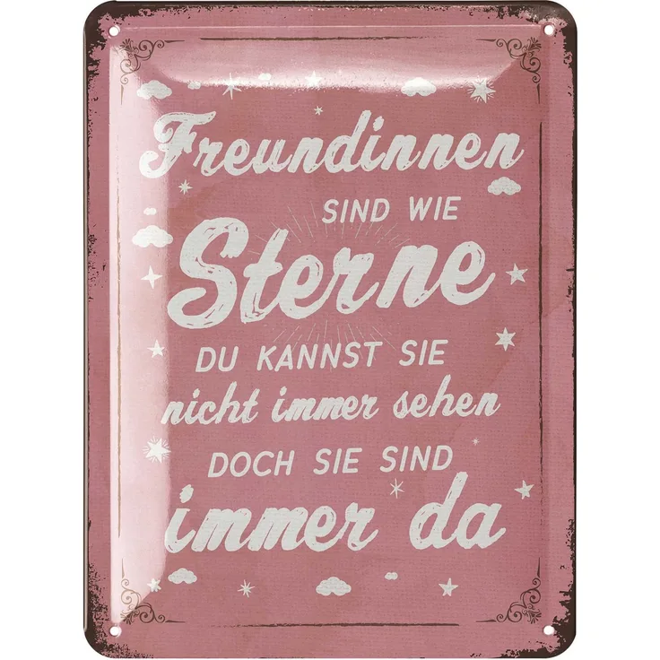 LANOLU Blechschild Freundinnen sind wie Steine - 15x20cm – Metall – Rosa – 15146