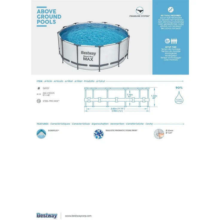 Steel Pro MAX™ Solo Pool ohne Zubehör Ø 366 x 122 cm, lichtgrau, rund – Bild 10
