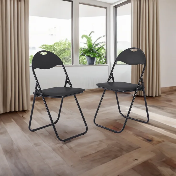 Raburg Gästestuhl 2er Set Paul - in SCHWARZ, stabiles Faltstuhl + Klappstuhl-Set aus Stahl, Soft-Skin Kunstleder, 100 kg belastbar