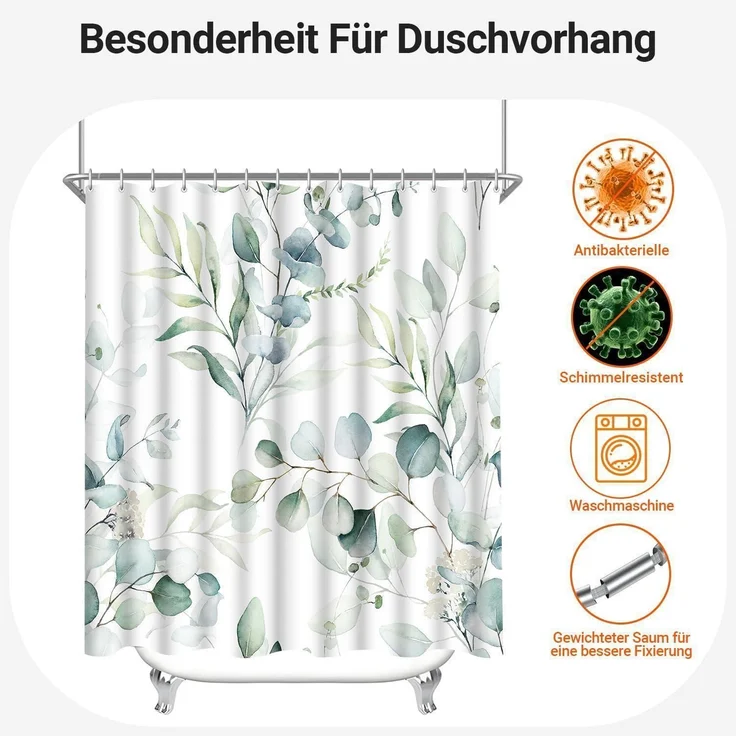 Duschvorhang 180x180cm Blattmuster Wasserdicht Waschbar 12 Ösen Badezimmer – Bild 7