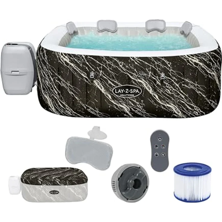 Bestway LAY-Z-SPA® Hollywood AirJet™ LED-Whirlpool für 6 Personen, 180 x 180 x 66 cm, Marmor-Optik (Marquinia), 778 l Wasserkapazität, automatisches Heizen bis 40 °C – Bild 1