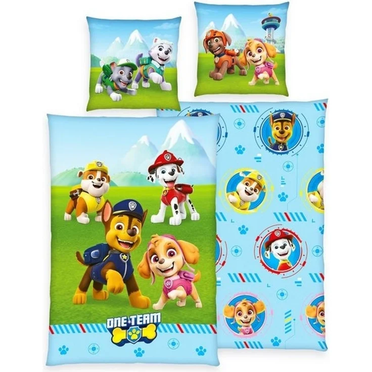 Herding Kinderbettwäsche 135x200cm Paw Patrol Hunde One Team Patrouille, Renforcé, 2 teilig, Everest und Skye Superhelden in den Bergen, mit Knopfleiste – Bild 4