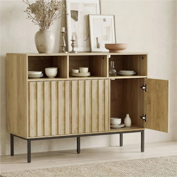 UEV Sideboard Küchenschrank mit 3 Türen & 3 offenen Fächern (Kommode), 105 x 39 x 80cm Kaffeebar Schrank für Flur Wohnzimmer Schlafzimmer