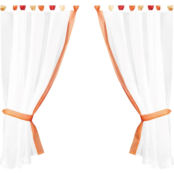 Gardinenset Skyline Schlaufenschal im Landhausstil Küchengardine Raffband, klassisch und modern in vielen Ausführungen erhältlich (orange - tangerine / 140 x 120cm) – Bild 1