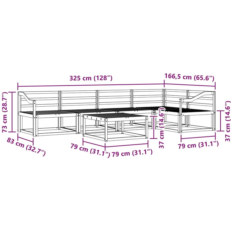 vidaXL Outdoor-Sofagarnitur 6 pcs Natur Massivholz Akazie 3367627 – Bild 8