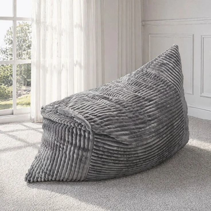Sitzsack aus Cord, 3-in-1 als Sessel, Sofa und Liegefläche, 208cm×125cm×42cm, Hellgrau – Bild 3