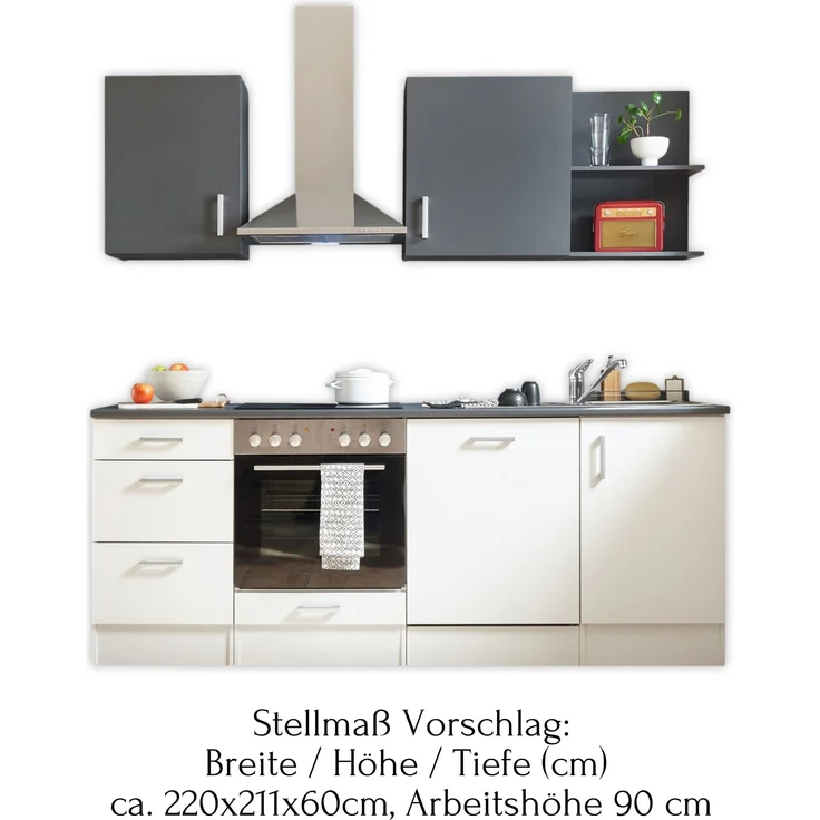 CORNER 220 Moderne Küchenzeile ohne Elektrogeräte in Weiß, Anthrazit - Geräumige Einbauküche mit viel Platz und Stauraum - 220 x 211 x 60 cm (B/H/T) – Bild 5