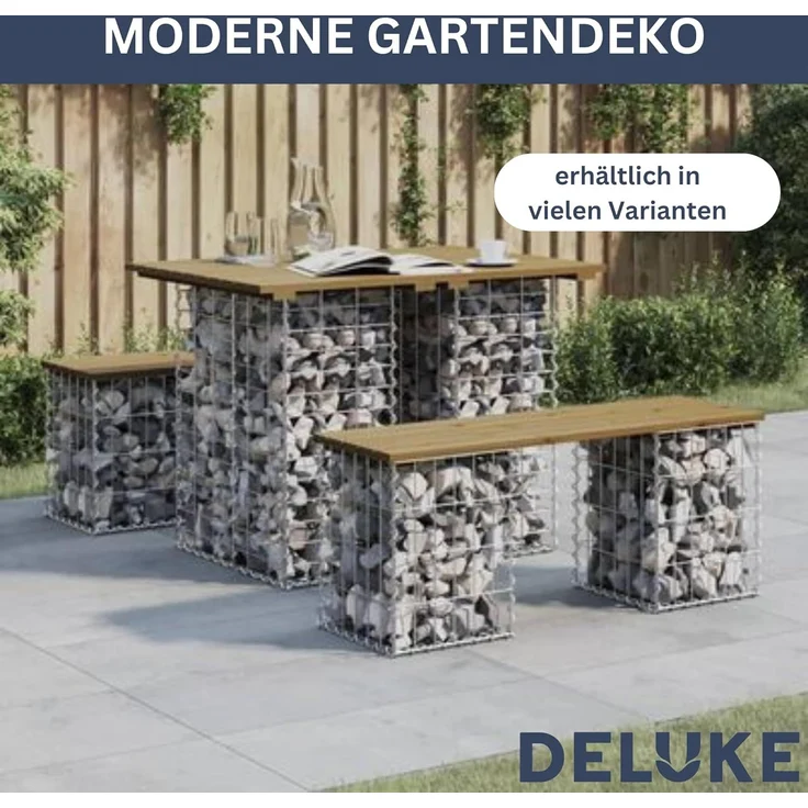 DELUKE® Gartenbank Gabionen TELLE aus Stahl 100x70x72cm Kiefernholz Braun, 25cm Gabionenbreite Gabionenbank Gartentisch aus Gabionen Steinkorb Gabionengitter Ziergabione Drahtkorb befüllbar – Bild 6