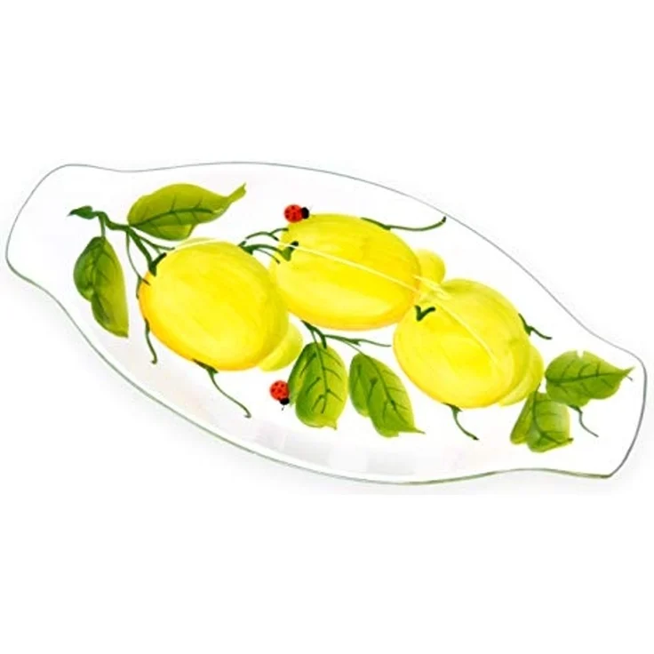 Lashuma Servierplatte Marienkäfer Zitrone, Keramik, (1-tlg), Handgemachte Salatplatte mit Rand 38x19 cm – Bild 3