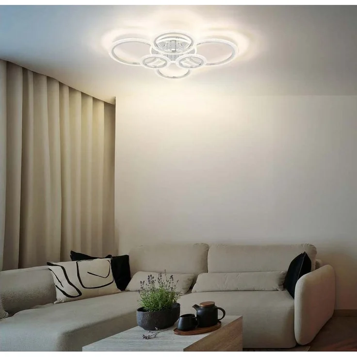 GLOBO LIGHTING LED Deckenleuchte, LED-Leuchtmittel fest verbaut, Kaltweiß, Warmweiß, Neutralweiß, Tageslichtweiß, Farbwechsel, Deckenlampe Deckenleuchte LED Kristall Ringe Wohnzimmerlampe L 78 cm – Bild 1