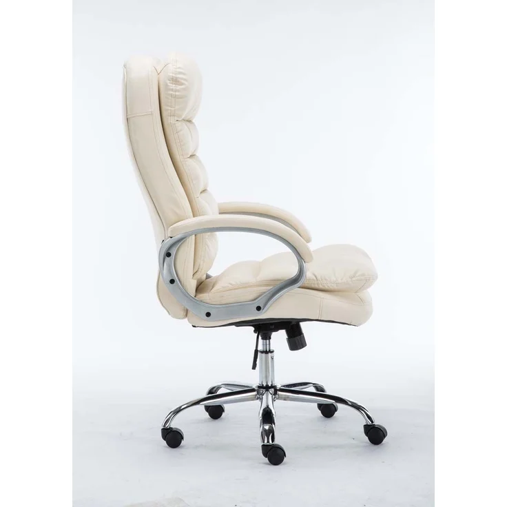 DELUKE® Bürostuhl SOUK - 116x68x77, Creme Kunstleder Metall in Chromoptik Gestell ergonomische Bürostühle Homeoffice Stuhl mit Rollen – Bild 5