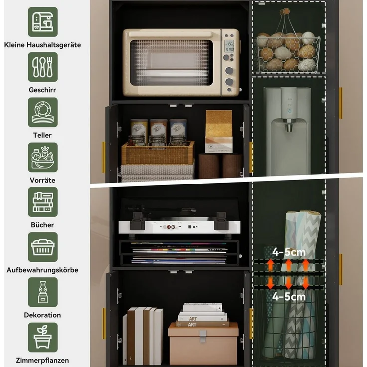 Puluomis Küchenwagen Servierwagen Buffet mit Mikrowellenablage, Rollen mit Bremsen 90x40x97, Küchentrolley Küchekommode Küchenschrank Sideboard – Bild 2
