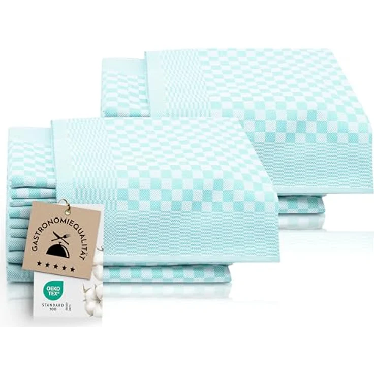 ZOLLNER 20er Set Geschirrtücher Baumwolle in 46x70 cm - super saugstarke und robuste Küchentücher – waschbar bis 60°C – in Mint kariert - Gastronomiequalität - Oeko Tex® Zertifiziert – Bild 2