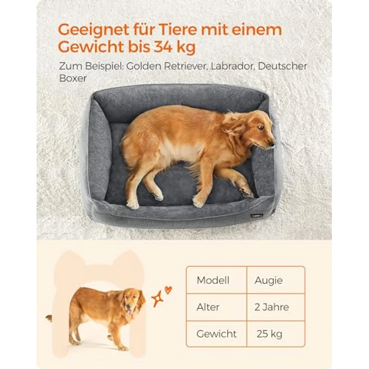 Feandrea Hundebett, Hundekissen in Leinenoptik, Hundekorb, erhöhte Ränder, rutschfeste Unterseite, Bezug abnehmbar waschbar, XL, für große Hunde, 110 x 75 x 27 cm, hellgrau PGW12GG – Bild 10