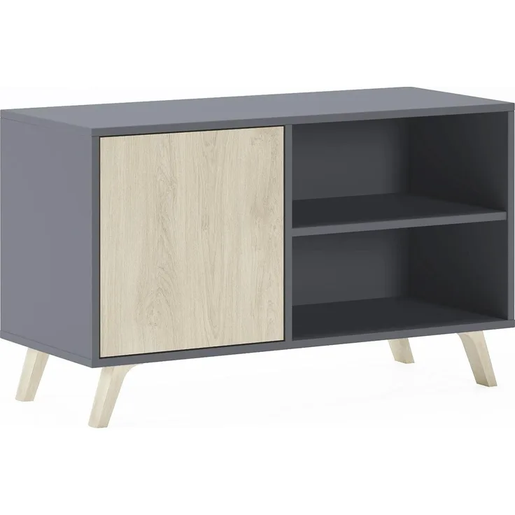 Skraut Home – TV-Schrank für Wohnzimmer – 57 x 95 x 40 cm – geeignet für 32/40"-Fernseher – Modell Wind 100 – Grau – Puccini-Farbe Flügeltür