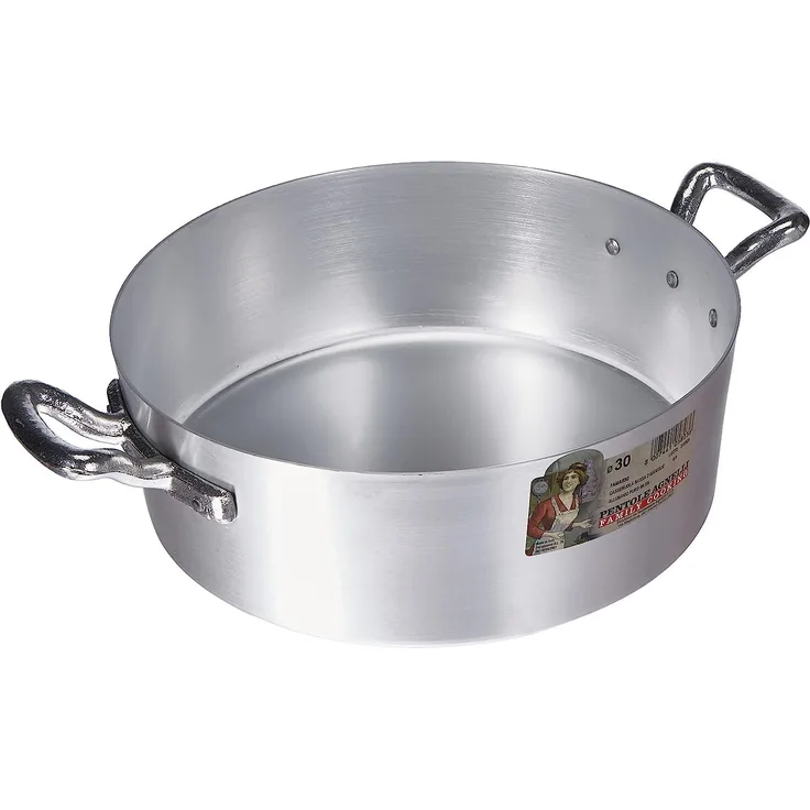 Pentole Agnelli Kasserolle niedrig, BLTF-Aluminium, mit 2 Griffen aus Edelstahl, Silber 30 cm Silber-schwarz