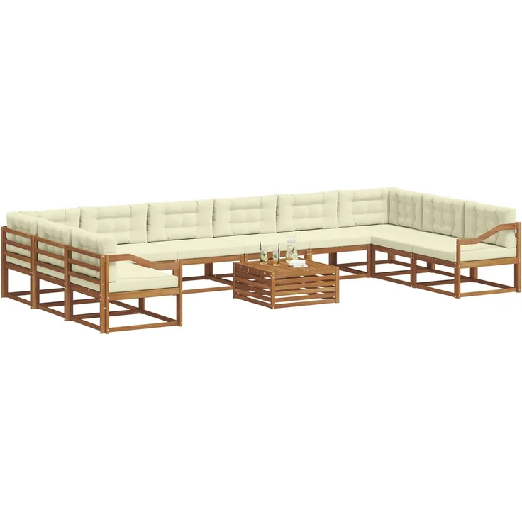 vidaXL Outdoor-Sofagarnitur mit Kissen 11 pcs Natur und Creme 3368288 – Bild 3
