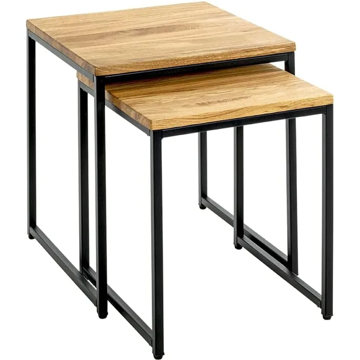 HAKU Möbel Beistelltisch 2er Set, eiche, schwarz, 33x33 x H41 / 38x38 x H46