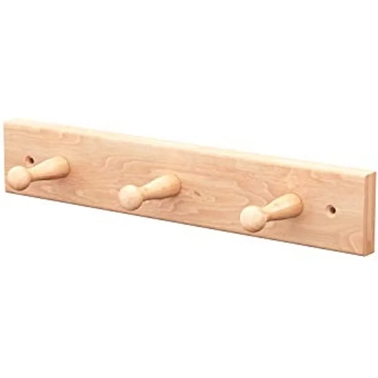sossai® Wandgarderobe aus Holz | Natürliche Optik - hochwertiges Buchenholz | HG1 | seidenmatt lakiert | Hakenleiste mit 3 Garderobenhaken | Breite: 31 cm