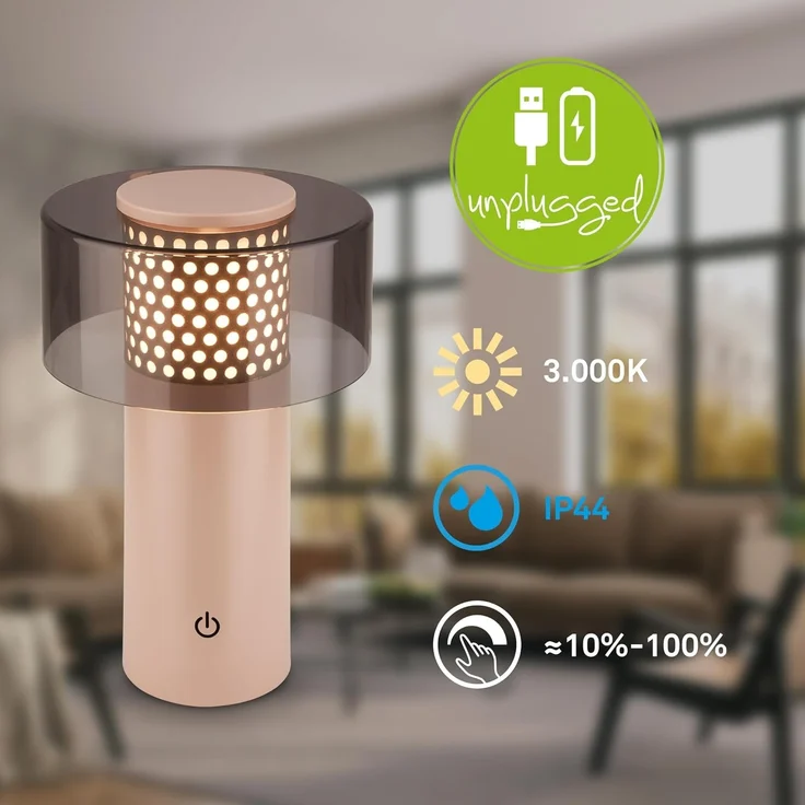 Briloner Leuchten LED Tischleuchte Akku Stufenlos dimmbar Touchfunktion Kabellos, LED fest integriert, Warmweißes Licht USB-C Ladung 150mm Durchmesser 190mm Höhe – Bild 2
