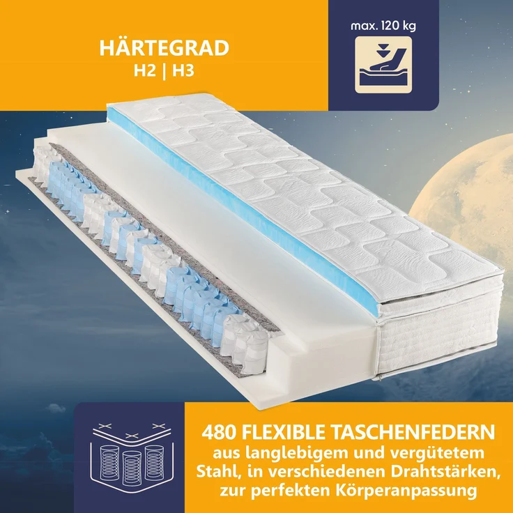 Taschenfederkernmatratze Diamant Plus Top-Handling und Hygiene durch integrierten Topper, Beco, 26 cm hoch, waschbar bis 60°, 90x200 cm, H2 – Bild 7