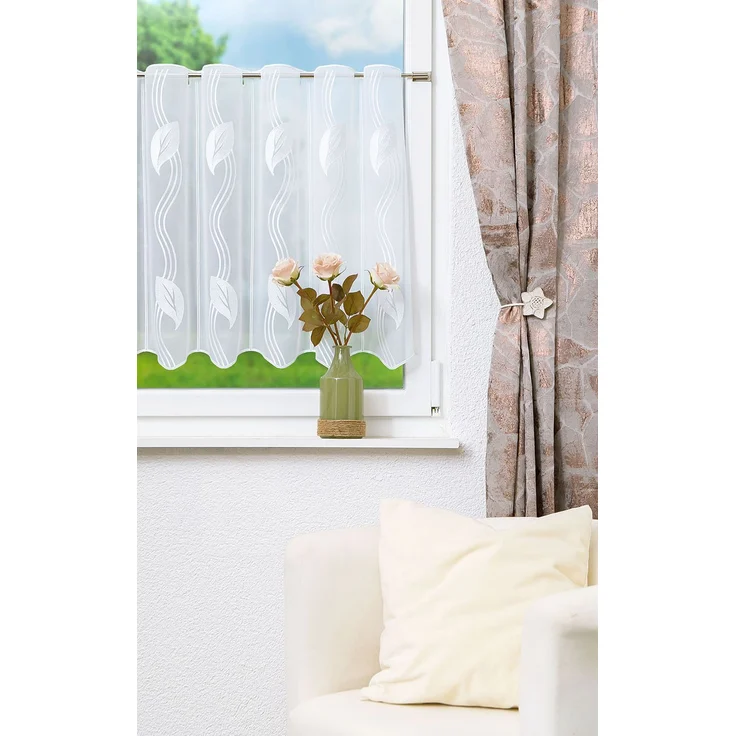 Scheibengardine Plauener Spitze Blatt (Bx H) 48.90cm * 60cm Weiß/weiß – Bild 2