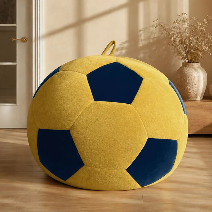 Wohnora – Großer, fußballförmiger Sitzsack, mehrfarbige Ziernähte, großer Sitzsack, bequemes Sofa zum Entspannen im Schlafzimmer, Wohnzimmer, Leseecke, Lounge-Sessel für Erwachsene und Jugendliche, H 0 cm x T 0 cm x B 0 cm, Blau + Gelb – Bild 4