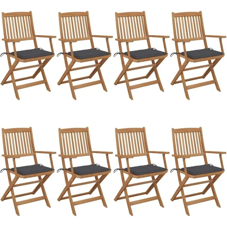 vidaXL Klappbare Gartenstühle 8 Stk. mit Kissen Massivholz Akazie 3074967