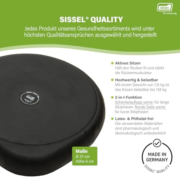 SISSEL SITFIT Plus, Luftgefülltes Sitzkissen für Balance und Sitzhaltung, Ø 37 cm, schwarz, made in Germany – Bild 5