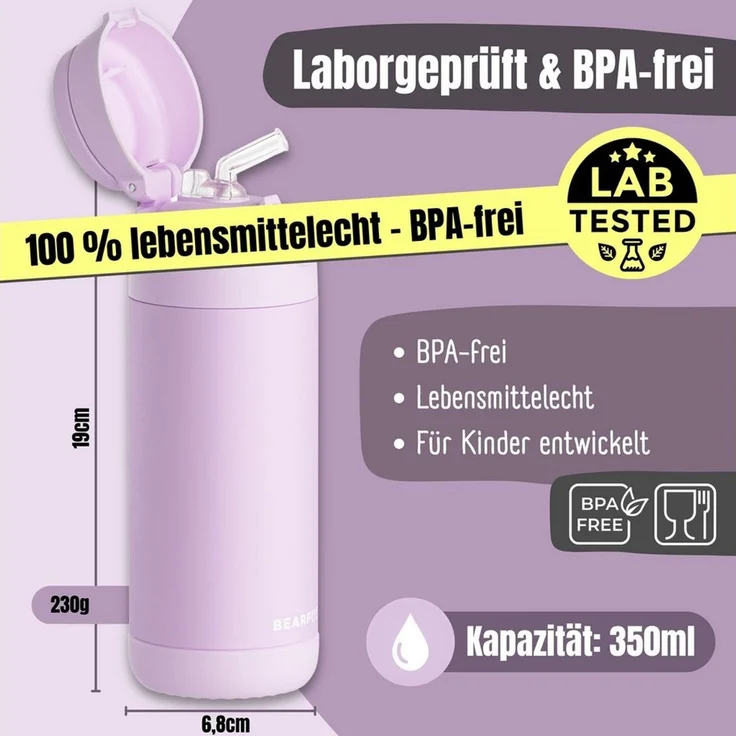 BEARFOOT Trinkflasche Thermo Kinder Trinkflasche Edelstahl - lila, Thermosflasche, auslaufsicher, Edelstahl, Kinderflasche, BPA-frei – Bild 4